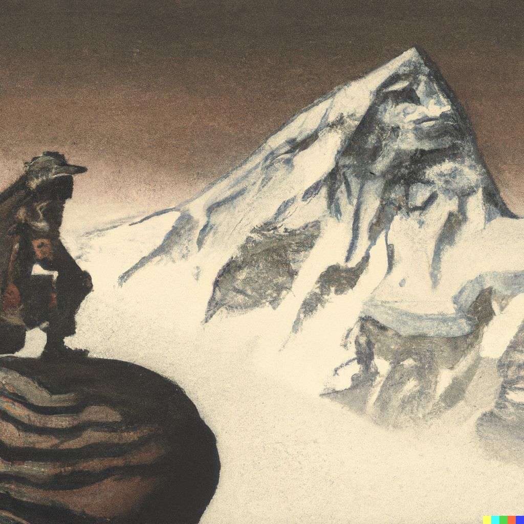 someone gazing at Mount Everest, print by Bernie Wrightson